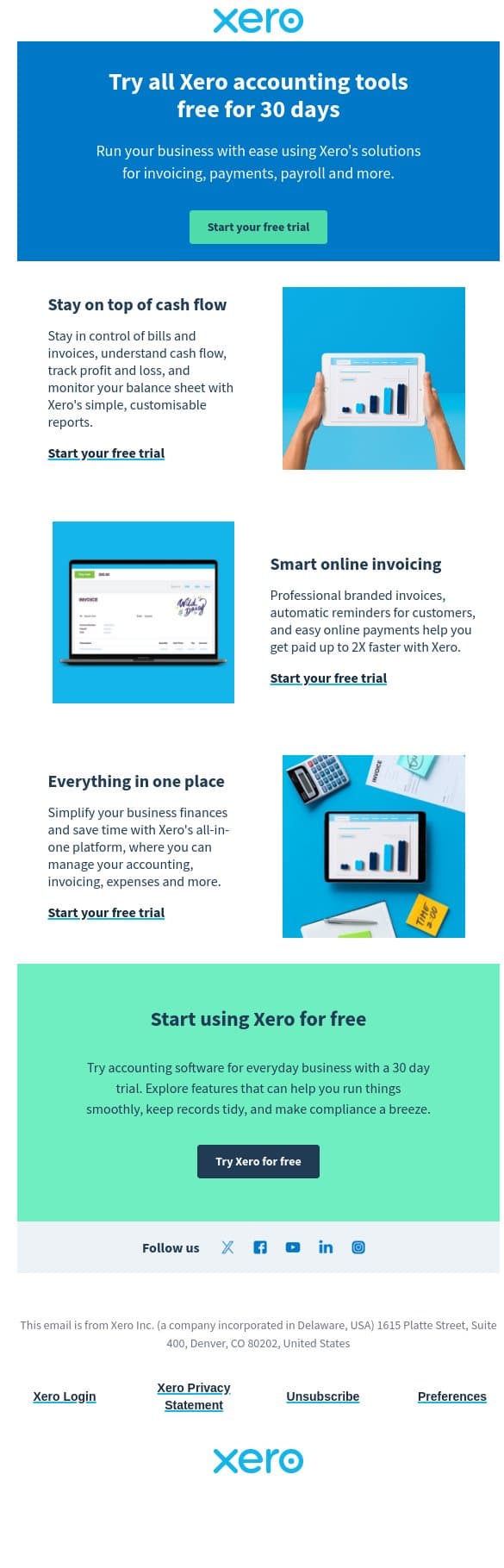Set up your dream business with Xero email from Xero screenshot