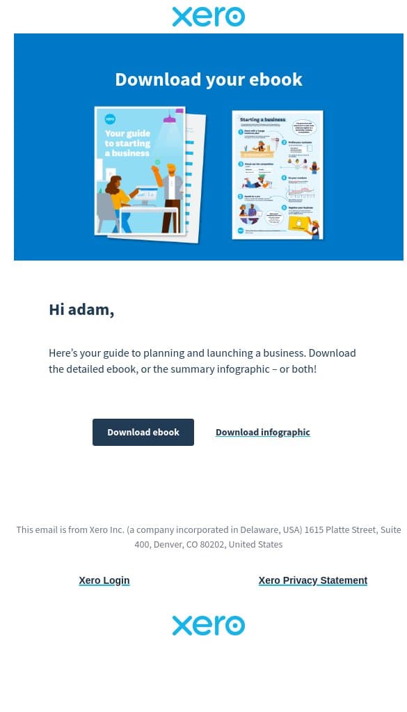 Here’s your starting a business guide from Xero email from Xero screenshot