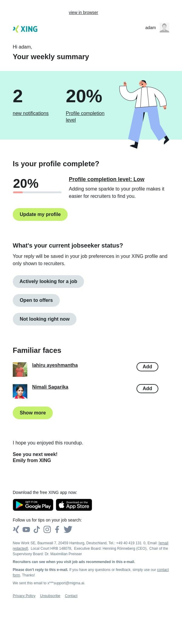 Your personal XING newsletter | cw 27 email from Xing screenshot