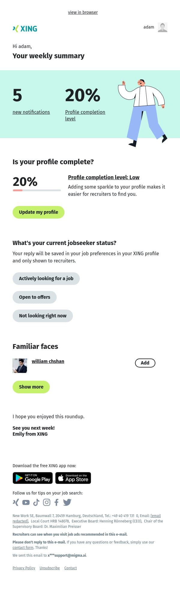 Your personal XING newsletter | cw 39 email from Xing screenshot