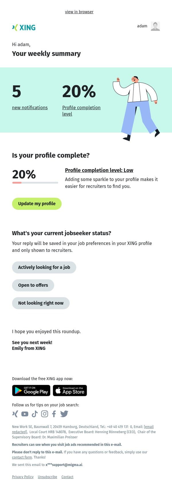 Your personal XING newsletter | cw 35 email from Xing screenshot