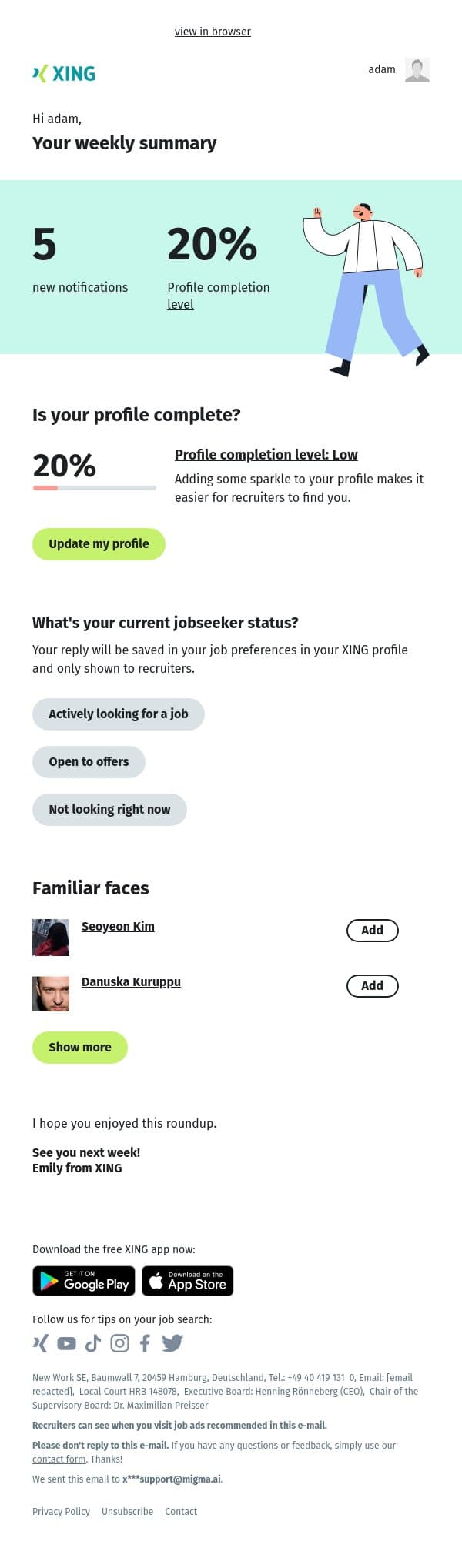 Your personal XING newsletter | cw 34 email from Xing screenshot