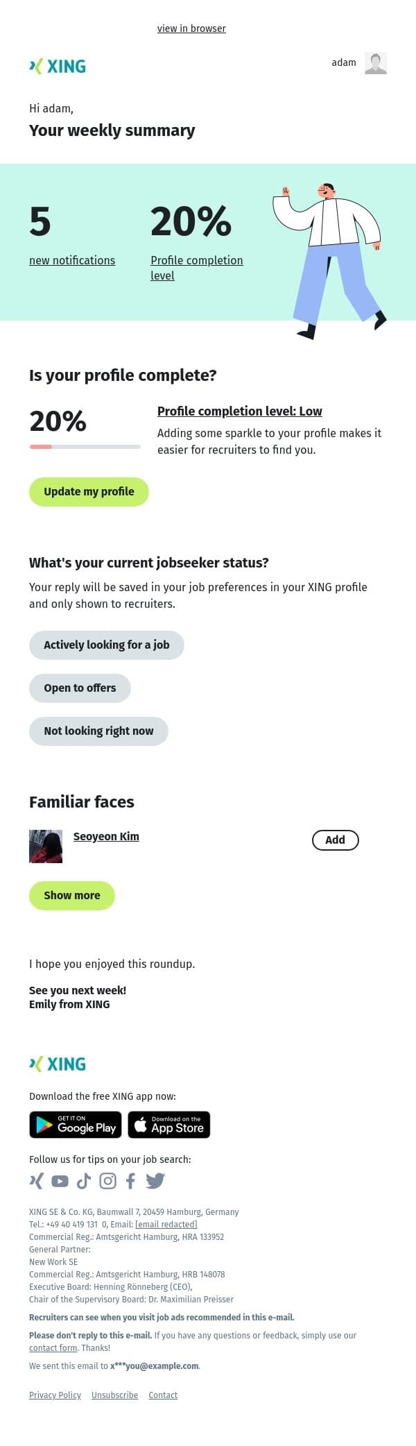 Your personal XING newsletter | cw 40 email from Xing screenshot