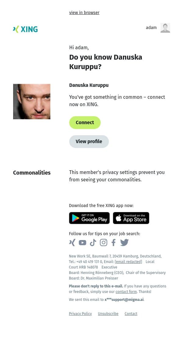 Do you know Danuska Kuruppu? email from Xing screenshot