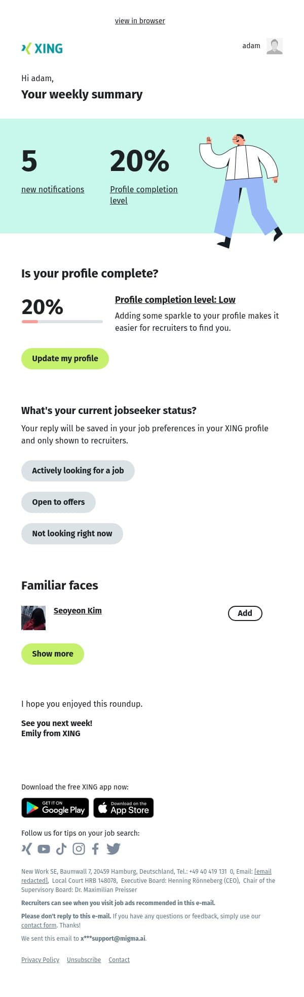 Your personal XING newsletter | cw 38 email from Xing screenshot