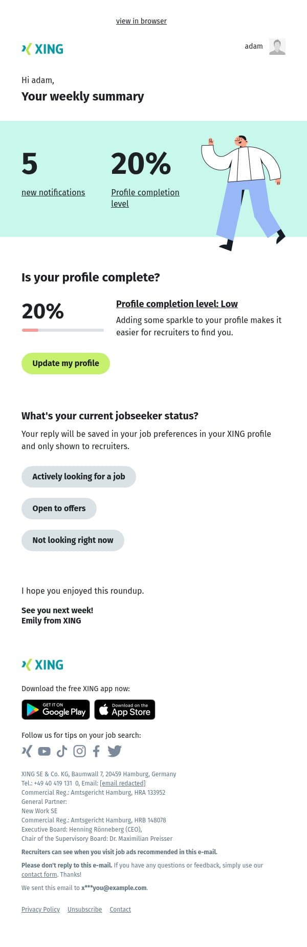 Your personal XING newsletter | cw 43 email from Xing screenshot