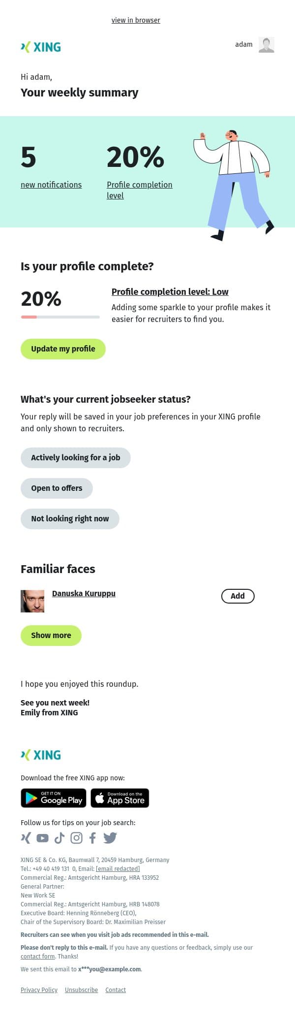 Your personal XING newsletter | cw 41 email from Xing screenshot