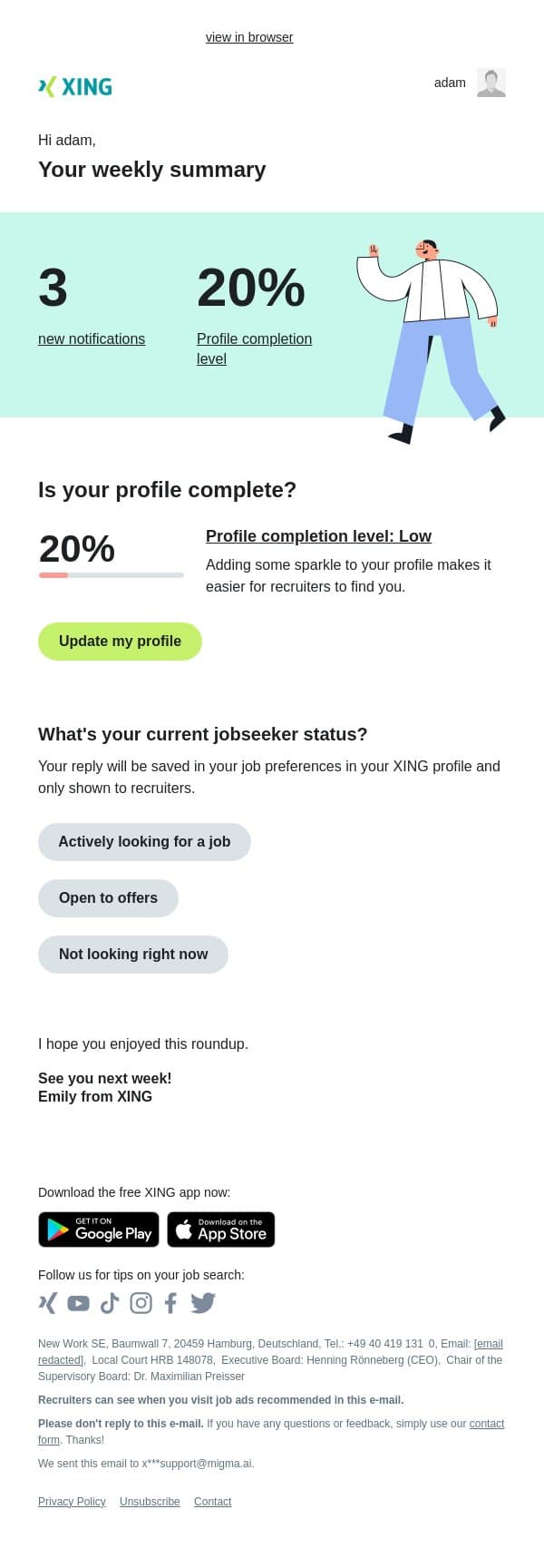 Your personal XING newsletter | cw 28 email from Xing screenshot