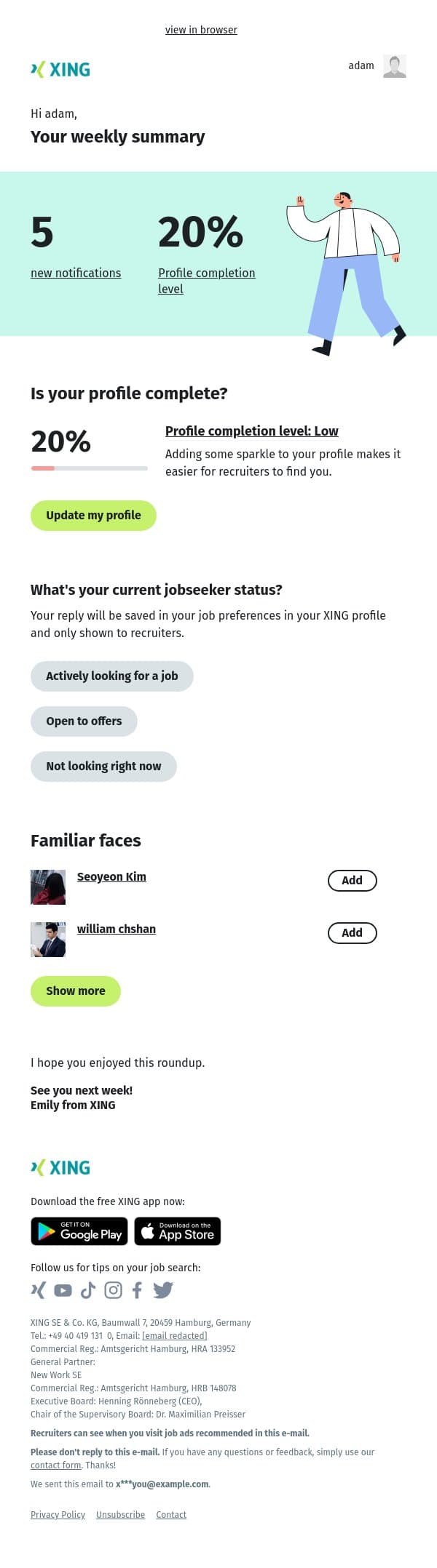 Your personal XING newsletter | cw 42 email from Xing screenshot