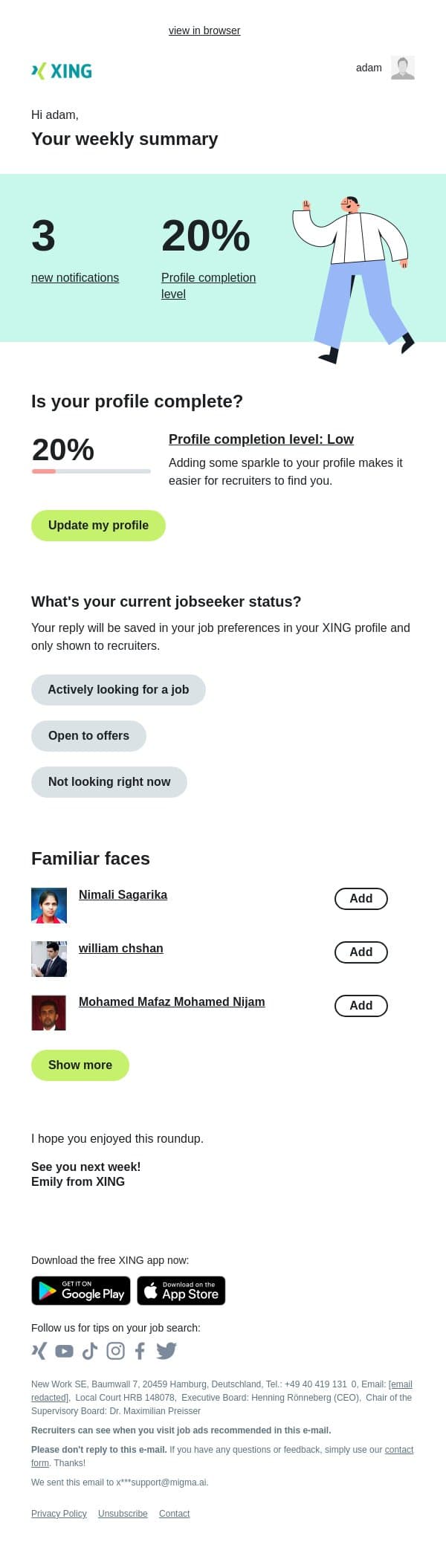 Your personal XING newsletter | cw 29 email from Xing screenshot