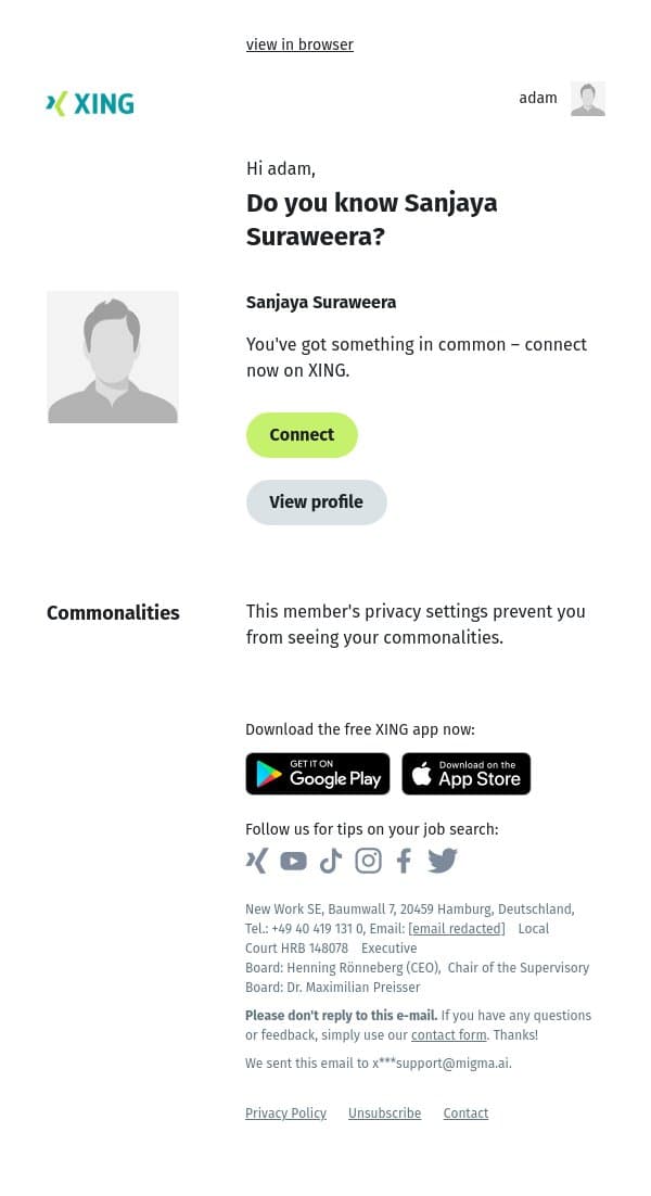 Do you know Sanjaya Suraweera? email from Xing screenshot