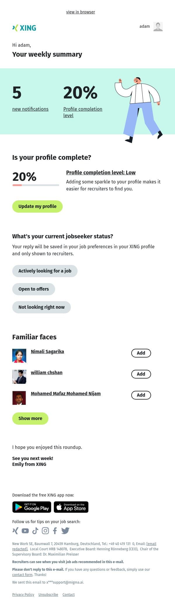Your personal XING newsletter | cw 31 email from Xing screenshot