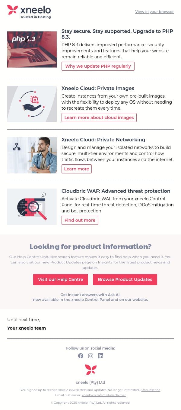 More control. Less risk. email from Xneelo screenshot
