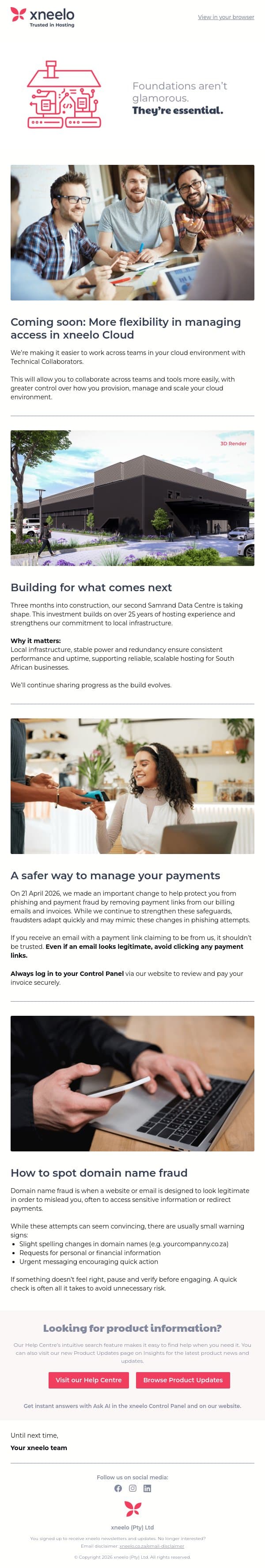 Built for security. Designed for reliability. email from Xneelo screenshot