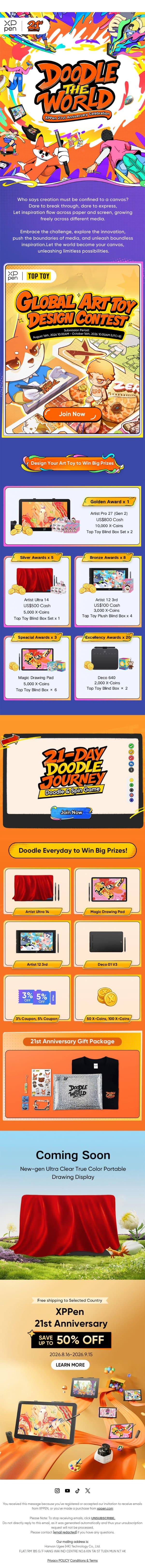 DOODLE THE WORLD - XPPen 21st Anniversary Celebration email from XP-Pen screenshot