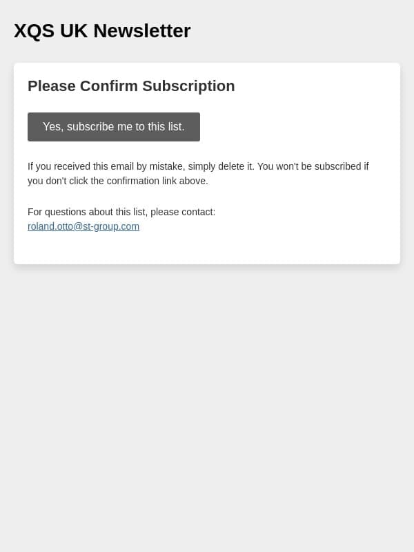 XQS UK Newsletter: Please Confirm Subscription email from XQS screenshot