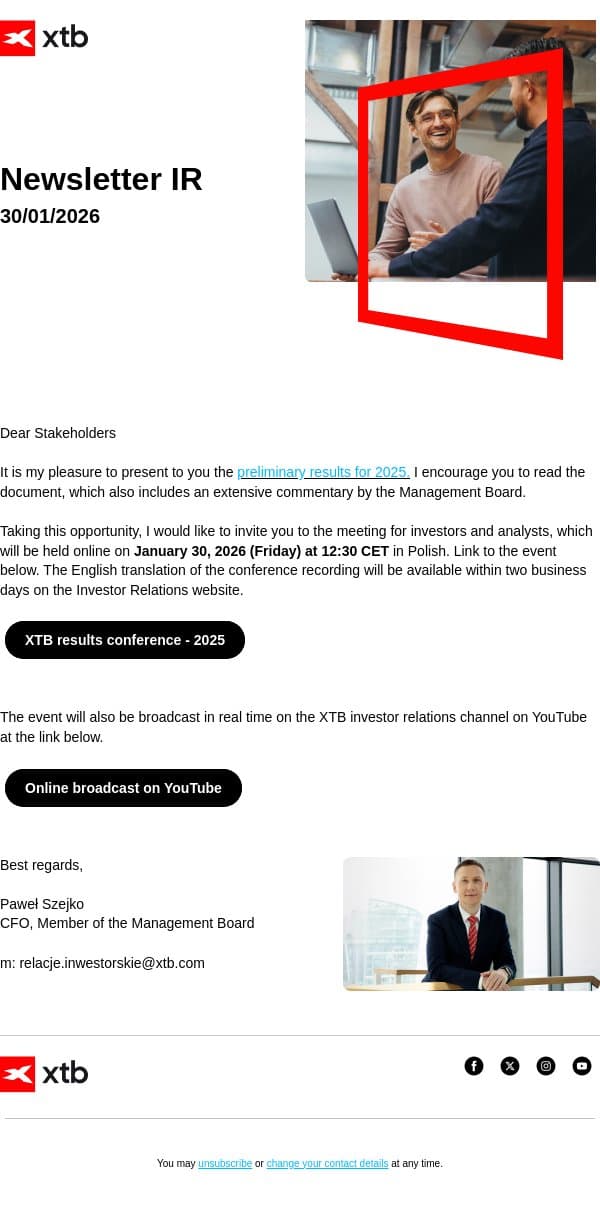 [XTB] 2025 preliminary results email from XTB screenshot