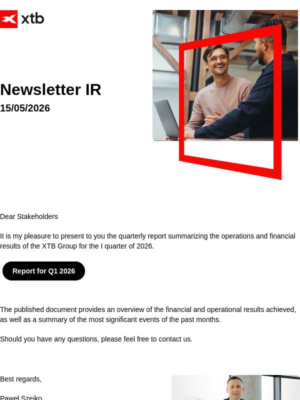 [XTB] Report for Q1 2026 email from XTB