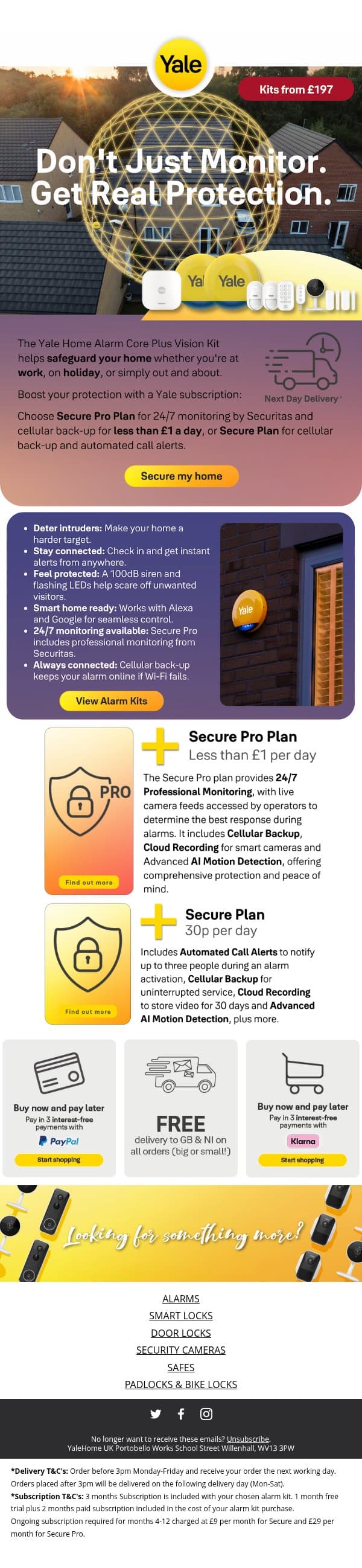 Don't just monitor your home. Protect it. email from Yale UK screenshot
