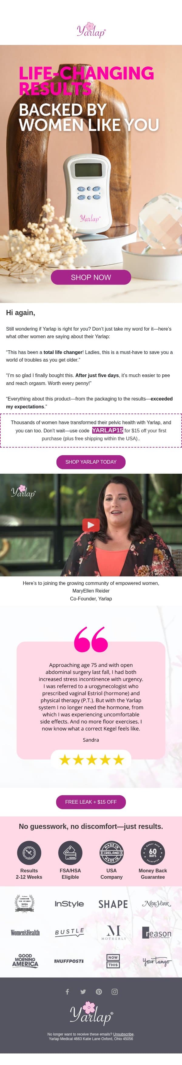 See Why Thousands of Women Love Yarlap (+ $15 Off!) email from Yarlap screenshot