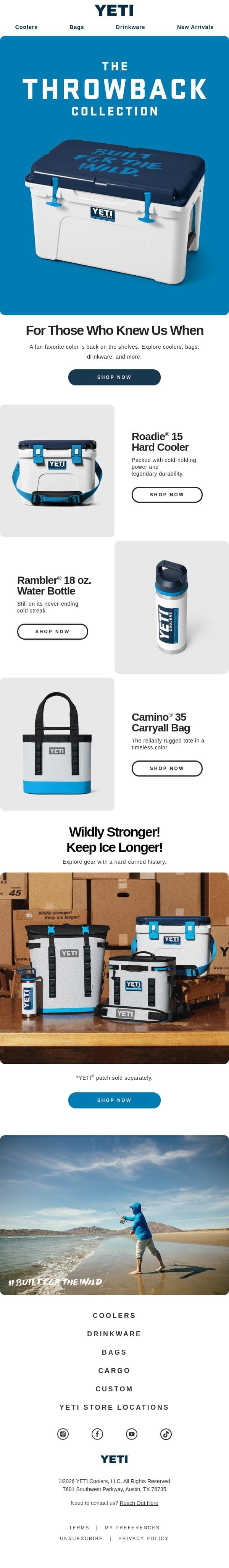 The Throwback Collection Is Here email from Yeti screenshot
