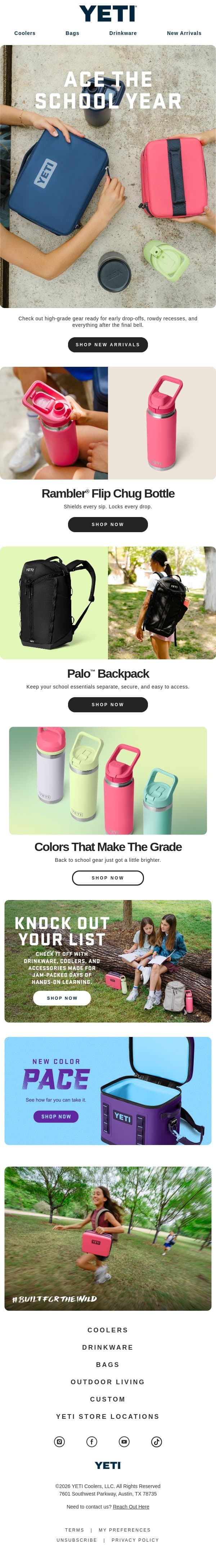 New Arrivals To Kick Off The School Year email from Yeti screenshot
