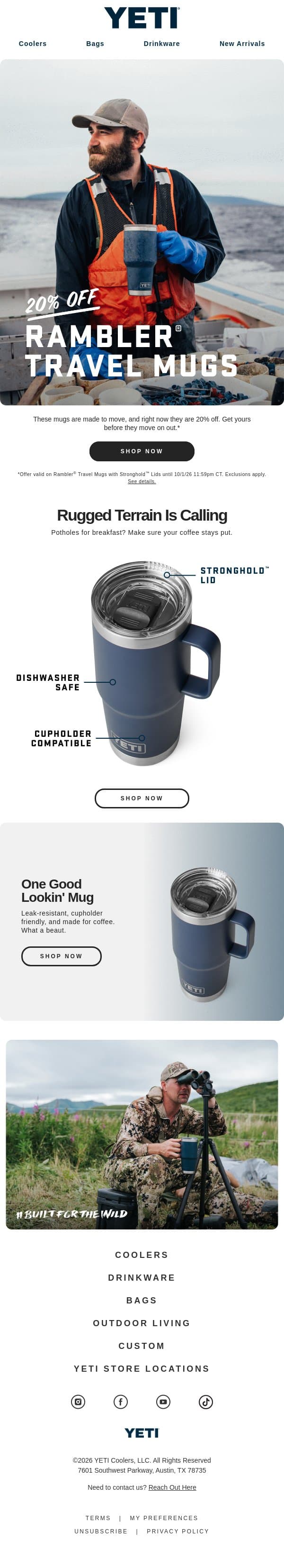 20% Off Rambler® Travel Mugs email from Yeti screenshot