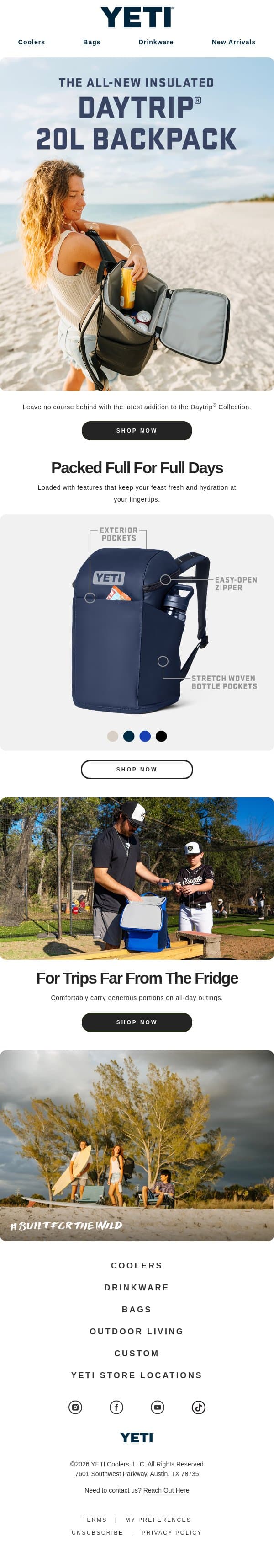The New Daytrip® 20L Backpack Is Here email from Yeti screenshot
