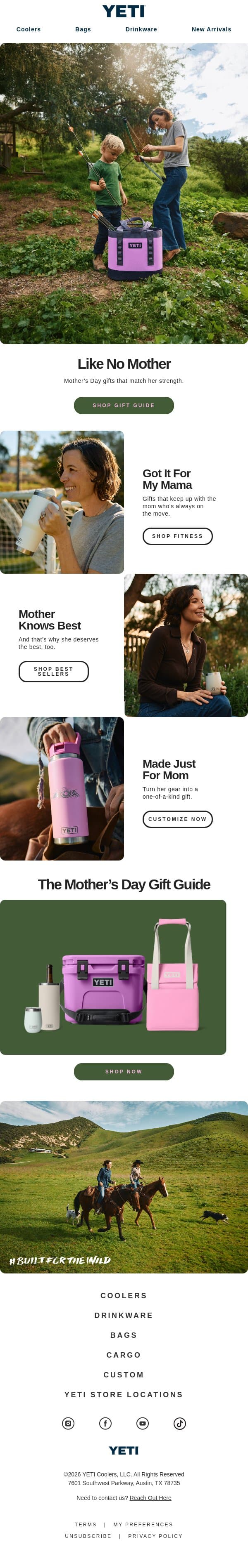 The Mother’s Day Gift Guide email from Yeti screenshot