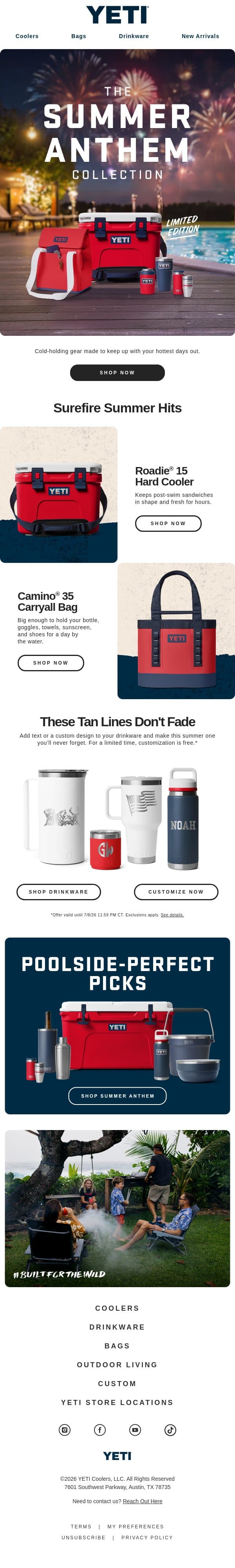 Made For The Red, White, and Blue email from Yeti screenshot