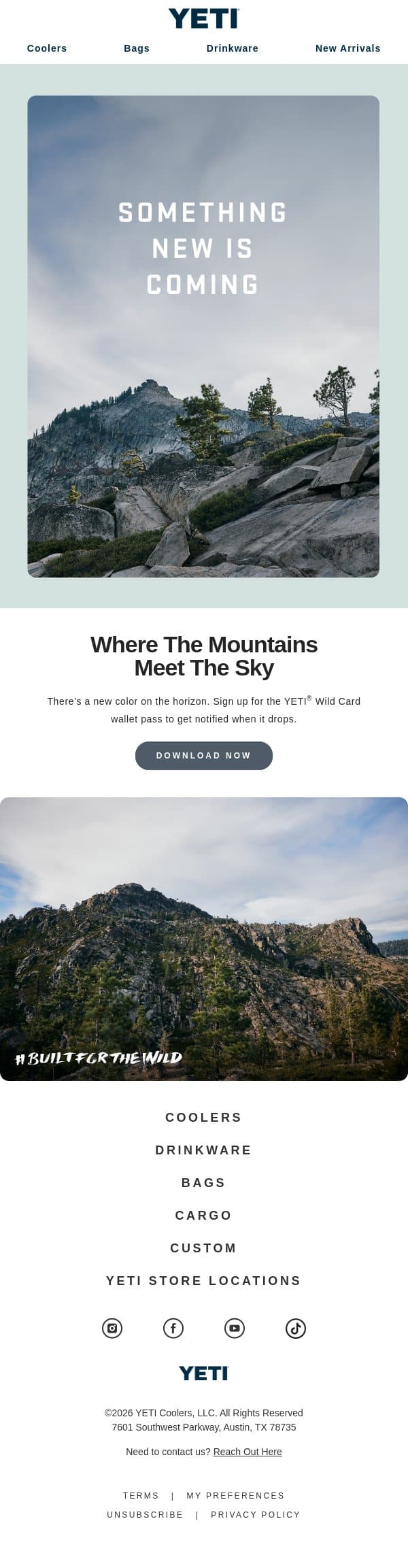 There’s Something New On The Horizon email from Yeti screenshot