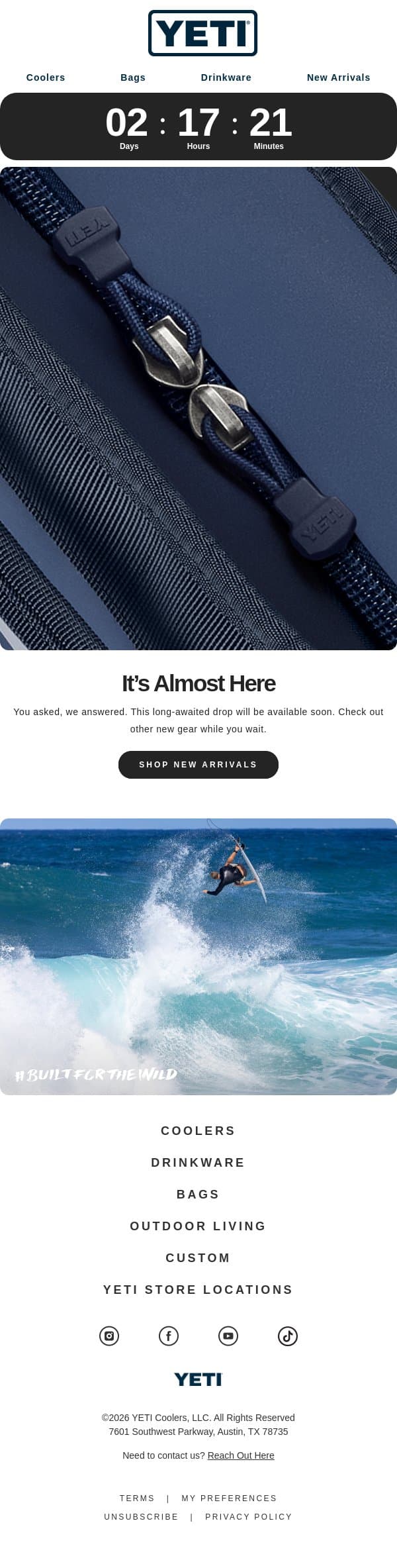 Get Ready To Bag New Gear email from Yeti screenshot