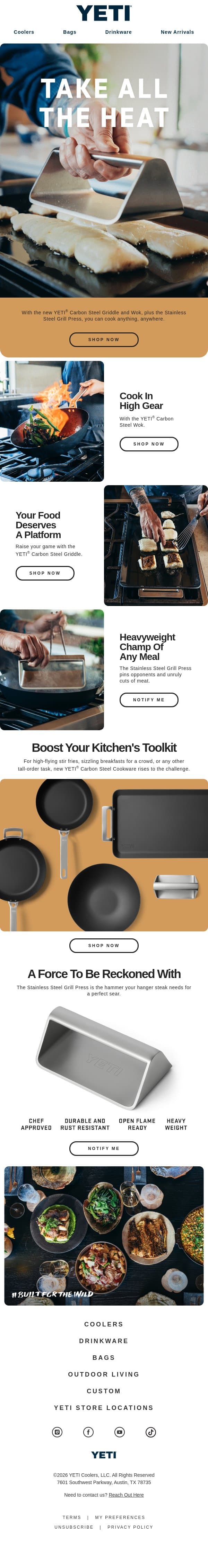 JUST DROPPED: Carbon Steel Cookware email from Yeti screenshot