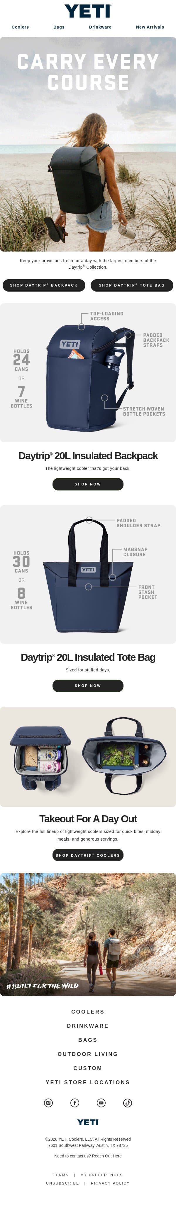 Find The Daytrip® Soft Cooler That Fits Your Day email from Yeti screenshot