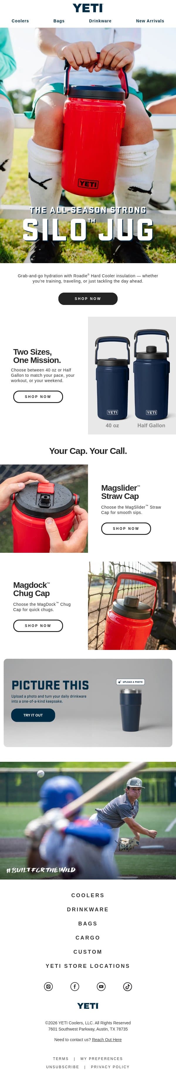 The SILO™ Jug Lineup email from Yeti screenshot