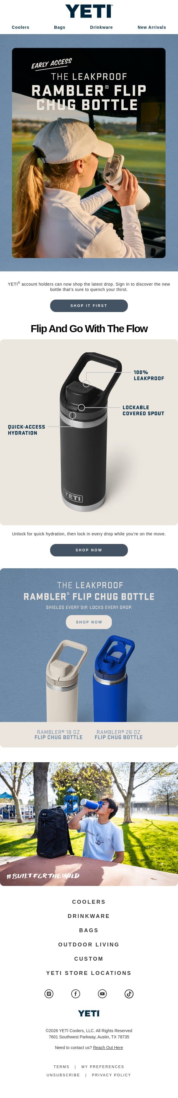 Meet The Rambler® Flip Chug Bottle email from Yeti screenshot