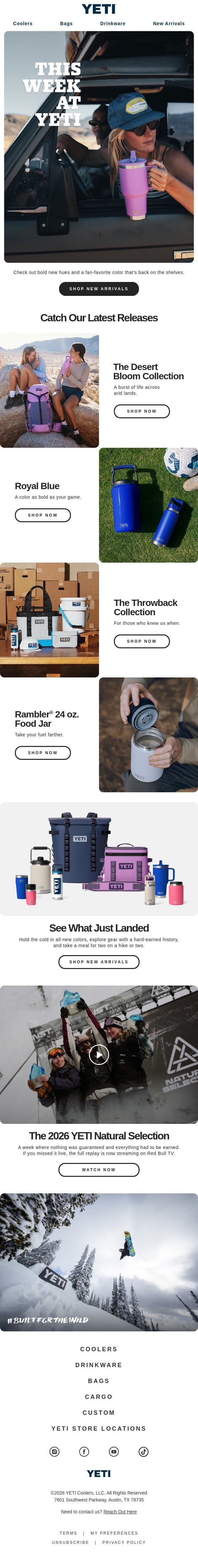 Discover New Drops email from Yeti screenshot