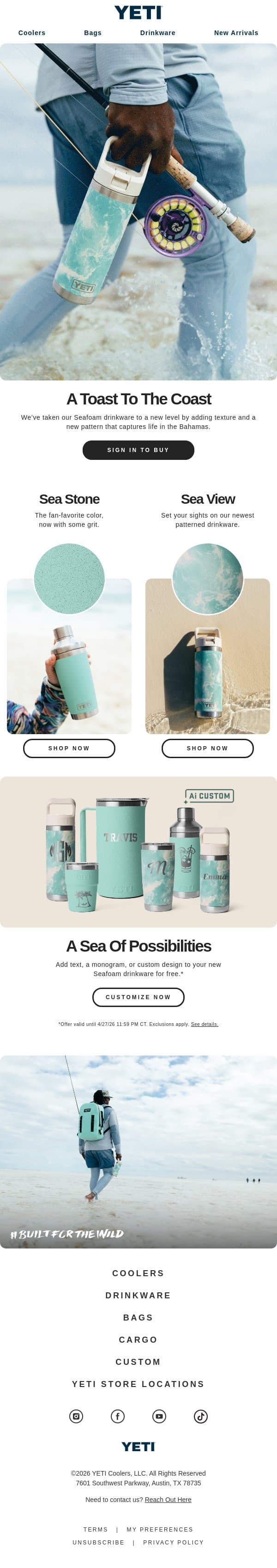 Drink In The New Seafoam Collection email from Yeti screenshot