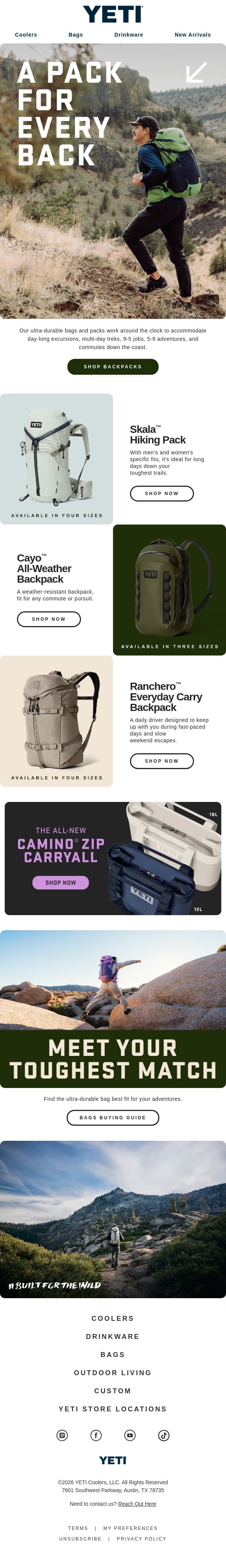 Take A Look At Our Full Backpack Lineup email from Yeti screenshot