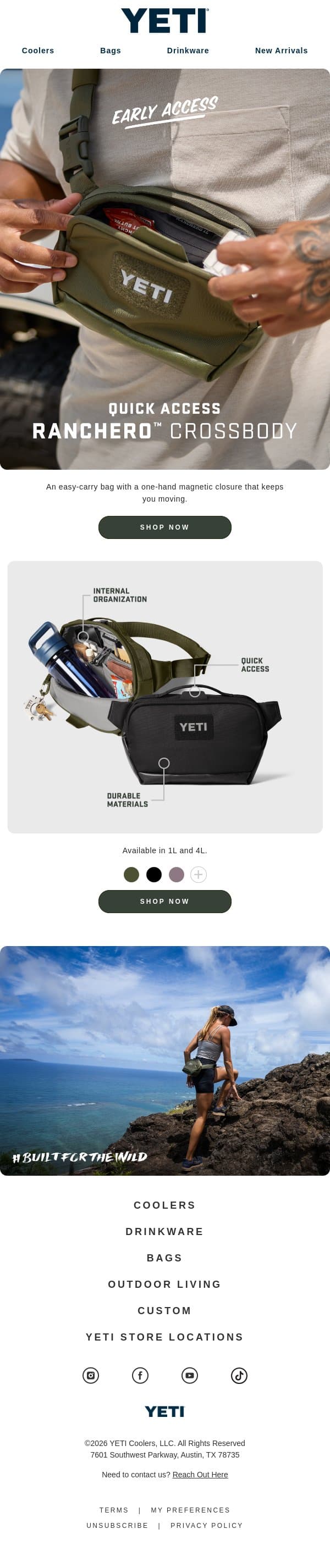 EARLY ACCESS: The New Ranchero™ Crossbody email from Yeti screenshot