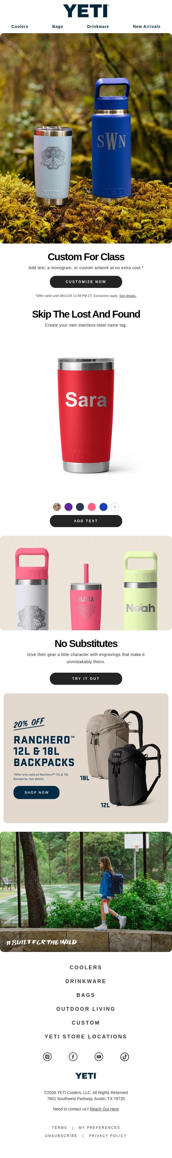 Customize For Free email from Yeti screenshot