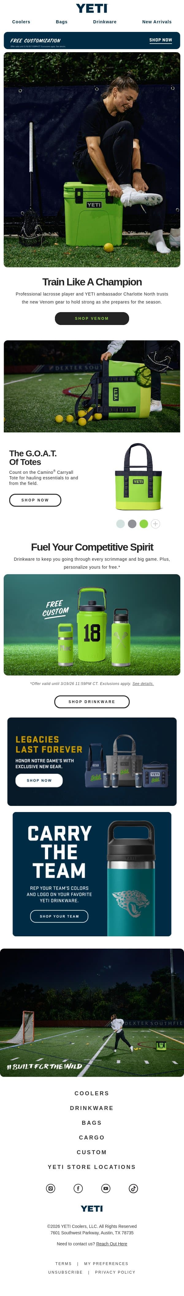 Bold Enough For The Big Leagues email from Yeti screenshot