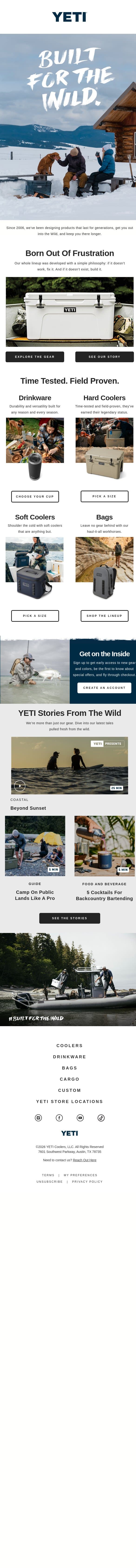 Born Out Of Frustration & Built For The Wild email from Yeti screenshot