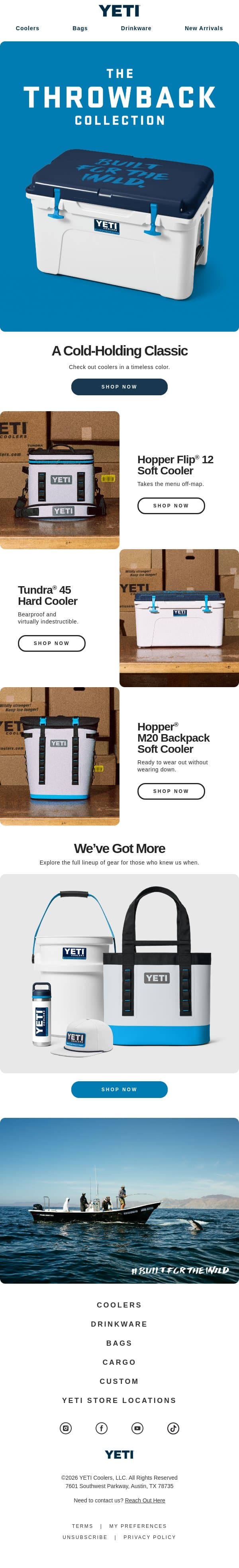 Legendary Coolers In A Throwback Color email from Yeti screenshot