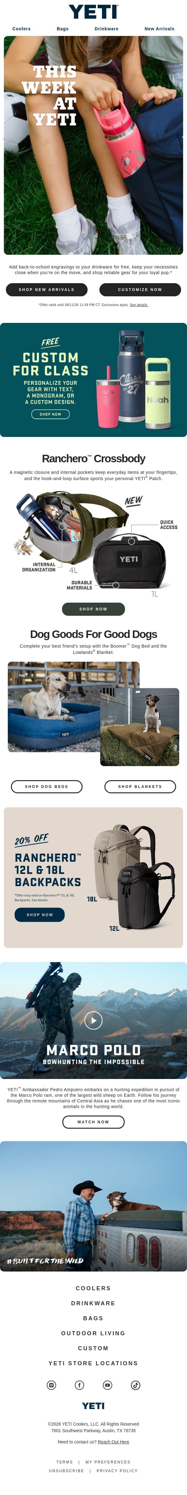 Personalize Your Gear For Free email from Yeti screenshot