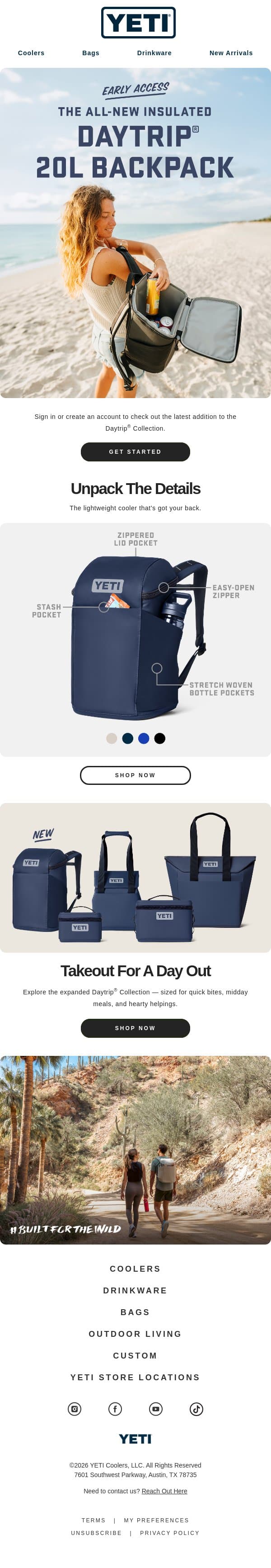 EARLY ACCESS: The Daytrip® 20L Insulated Backpack email from Yeti screenshot