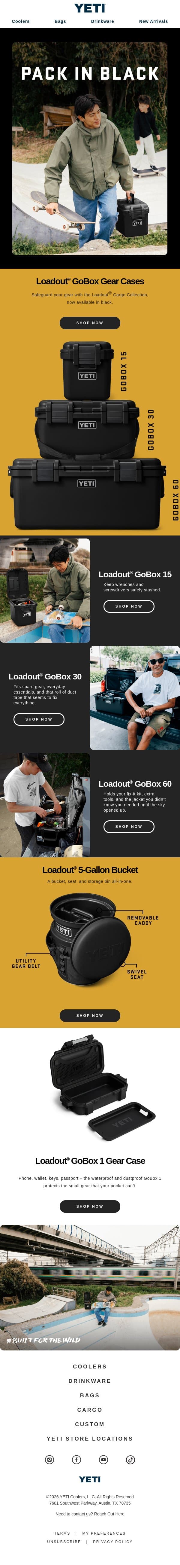 The Loadout® Cargo collection, now available in black. email from Yeti screenshot