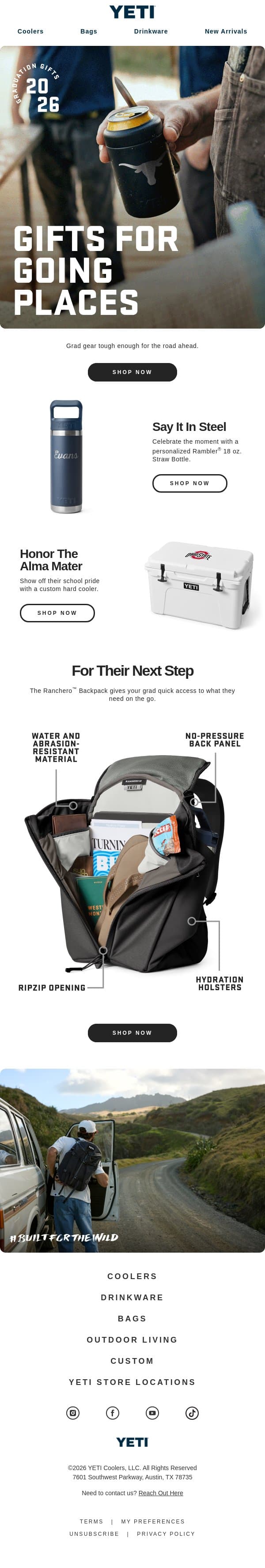 Gifts For Your Grad email from Yeti screenshot