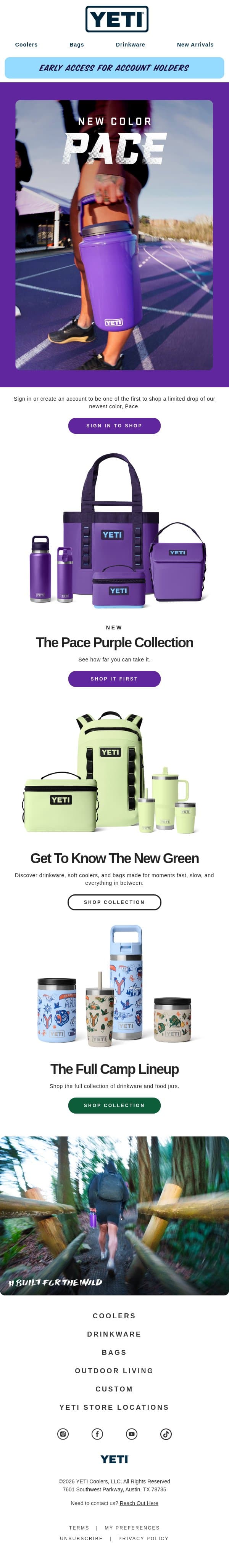 Early Access For Pace Starts Now email from Yeti screenshot