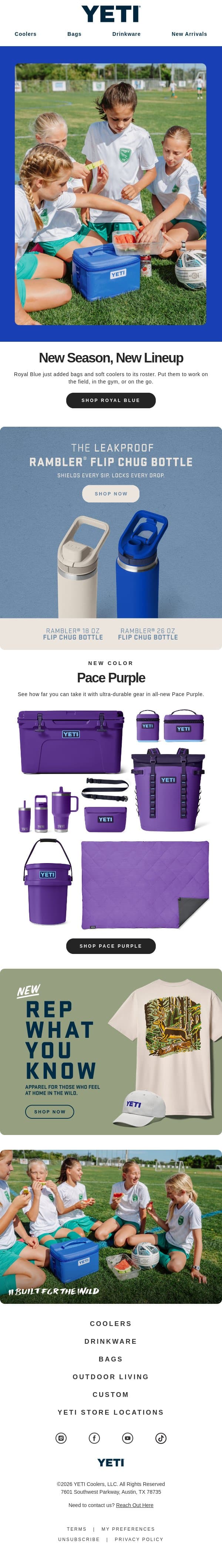 NEW: Bottles, Colors, Bags, and Soft Coolers email from Yeti screenshot